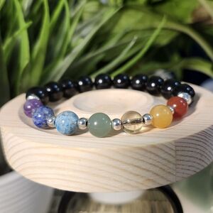 7 Chakra black obsidian, 100% Natural Black Obsidian Healing Bracelet